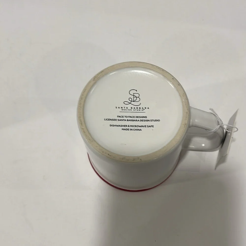 NWT Santa Barbara‎ Design Studio BAH HUMBUG 16oz Coffee Mug Cream and Red Cute!